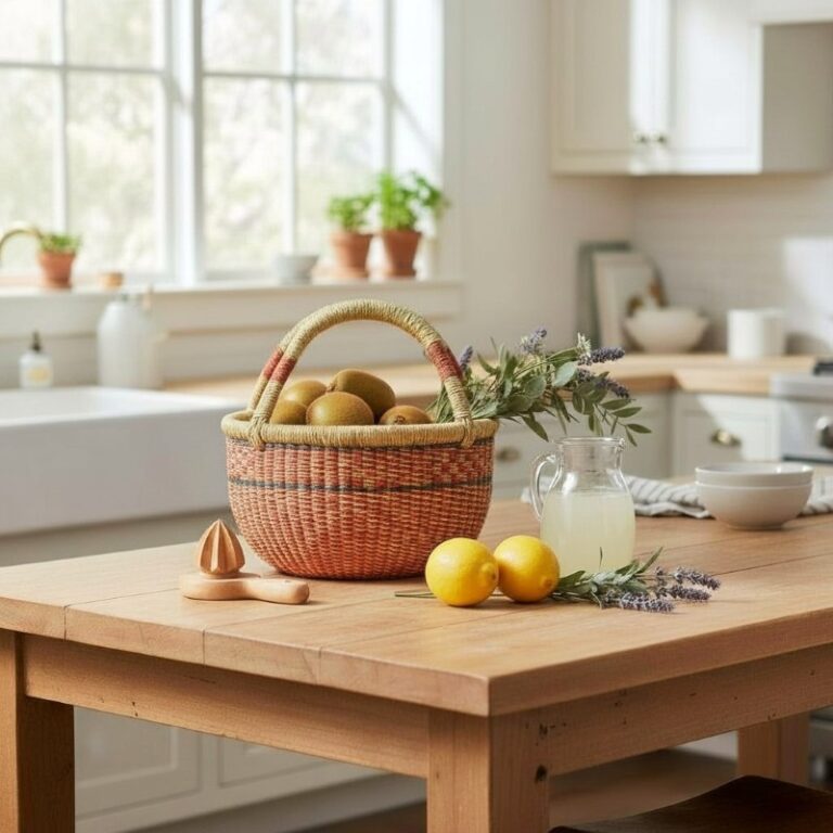 round woven bolga basket for kitchen decor