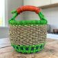 Natural woven small round Bolga basket for gifts, storage, and home décor