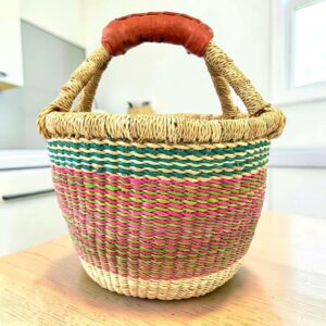 Small round Bolga basket in elephant grass, Bolgatanga Ghana