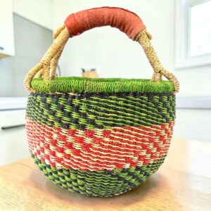 Small round Bashiri Bolga basket in elephant grass from Bolgatanga Ghana