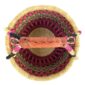 Top view of the small round Bolga basket showing the coiled base and leather-wrapped handle