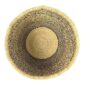 Top view inside the round Bolga storage basket with a black and natural diagonal pattern and no handles