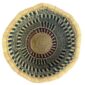 Top-down view inside the navy and natural round Bolga basket, showing the coiled base