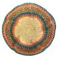 Top-down view inside the teal and orange bolga wave basket, showing the coiled base