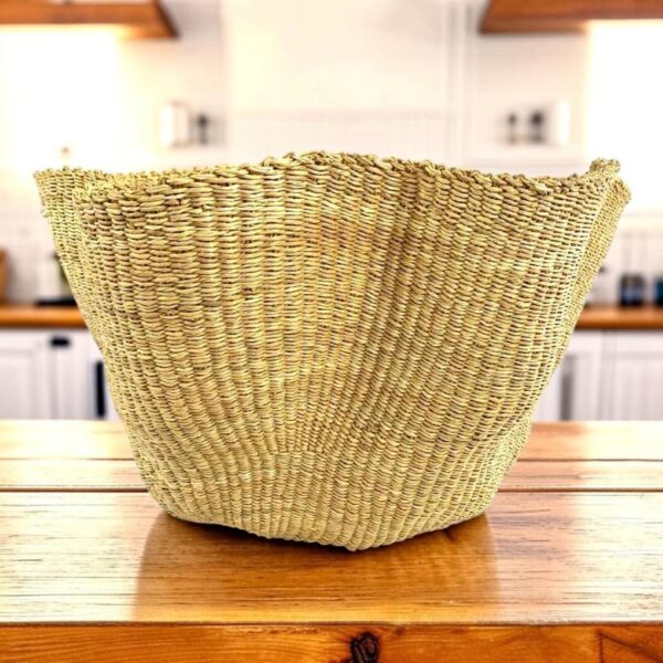 wave-basket-natural-bashiri (1) a woven basket in a rippling wave effect, natural colour of elephant grass.