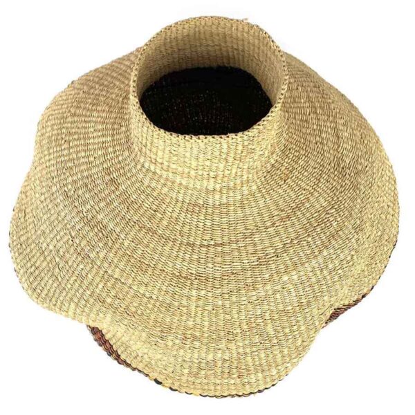 wavepot-002-corella-3 Angled view of the natural Bolga wave pot basket showing the woven neck