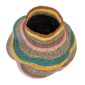 Angled view of the teal, gold, rust, pink and purple Bolga wave pot basket showing the wave pattern