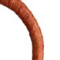 Close-up of the scuffed leather handle on the red and green Mega Wawa basket