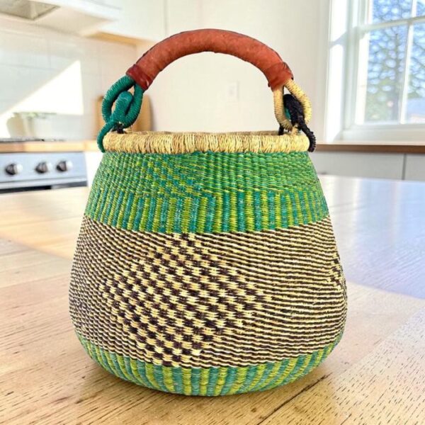 woven-Pot-basket-299-RainbowBright (1) woven Bolga basket showing natural fibre texture and colour bands