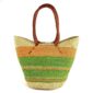 Front view of the long handle market basket with broad bands of warm and fresh tones