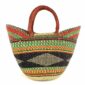 Front view of the classic market basket with bold multicolour bands around a dark diamond pattern