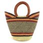 Front view of the classic market basket with warm, earthy stripes around a dark diamond pattern