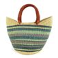 Front view of the classic market basket with soft, cool-toned stripes below a natural rim