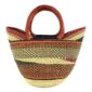 Front view of the classic market basket with checked bands and a wave pattern in warm, earthy tones