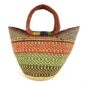Front view of the classic market basket with stripes and checked bands in warm and fresh tones